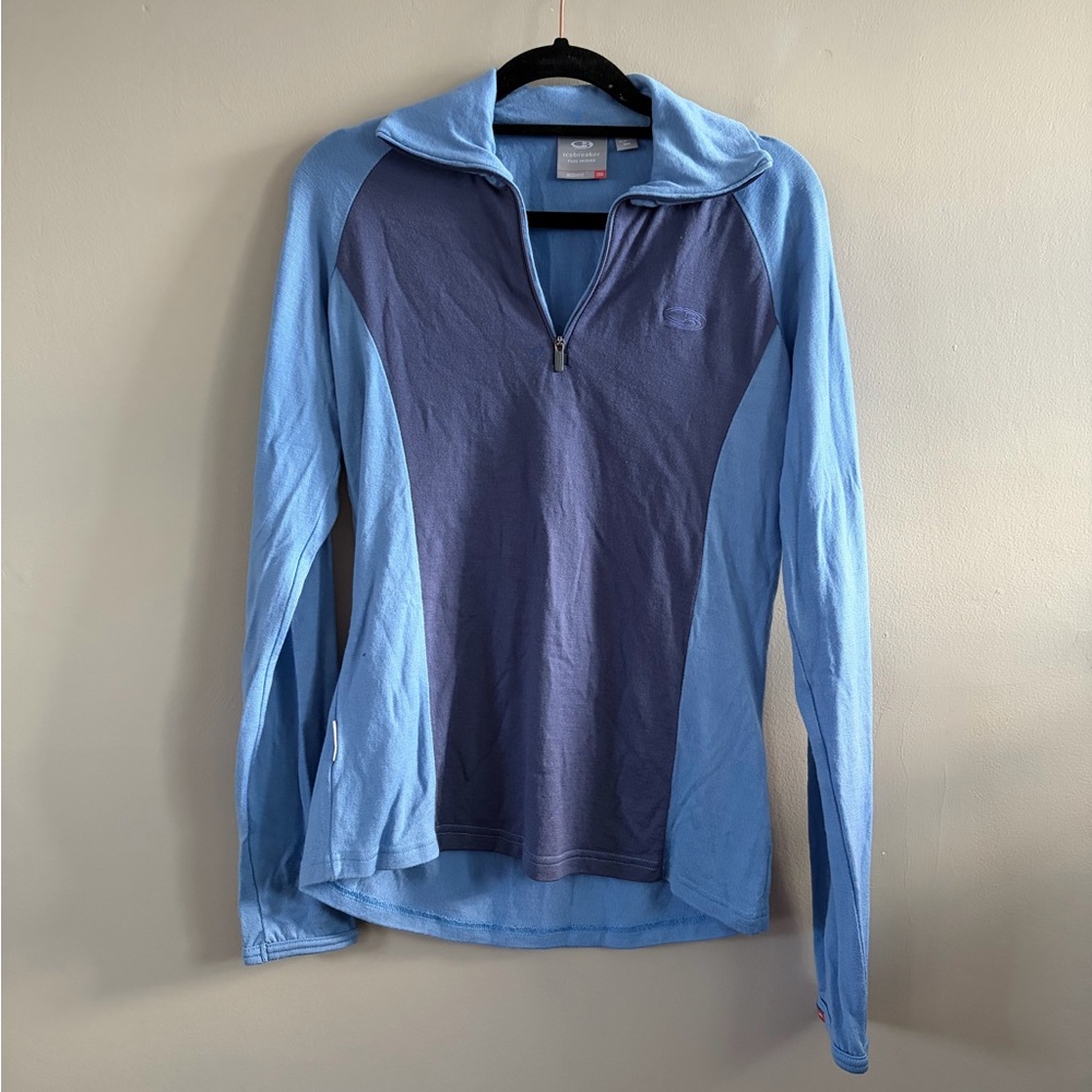 Icebreaker Women's Medium Blue Long Sleeve Quarter Zip Merino Wool
